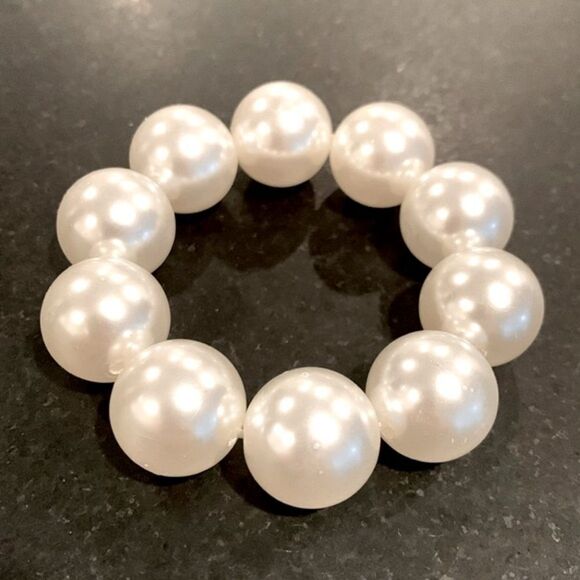 Large Faux Pearl Elastic Stretch Bracelet Glam Hair Tie for Women NEW - Picture 4 of 10